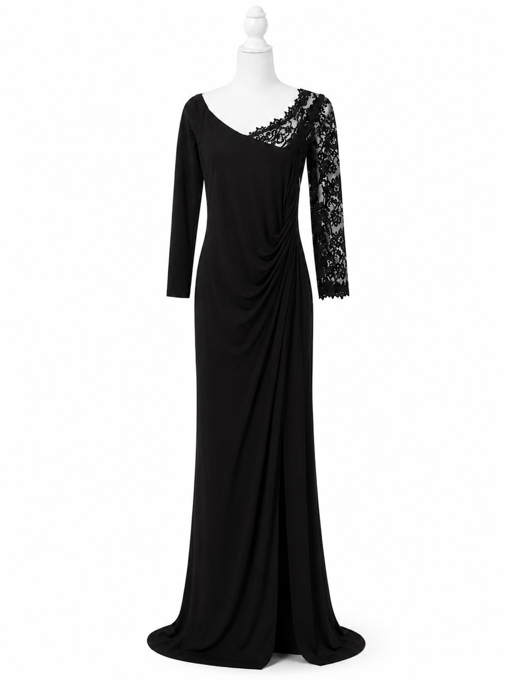 Prabal Gurung Black One Shoulder Lace Gown Evening Dress Maxi US 14